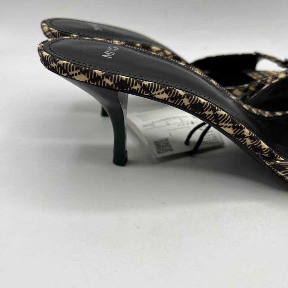 MANGO MNG Sandalia Peep Toe Kitten Heel CHECKERED SANDALS Brown Beige TRIED ON - Picture 4 of 10